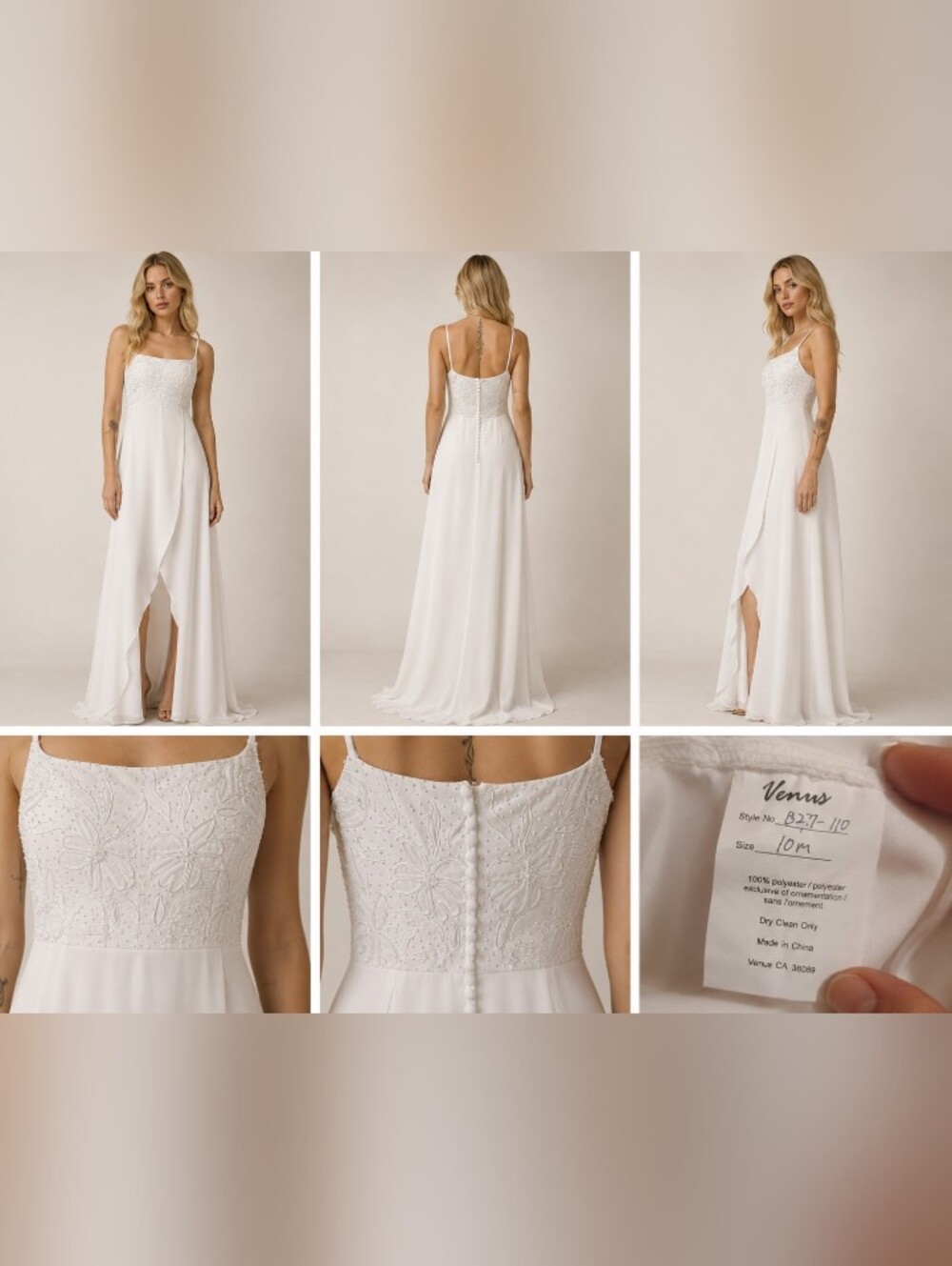 Elegant White Spaghetti-Strap Beaded A-Line Dress